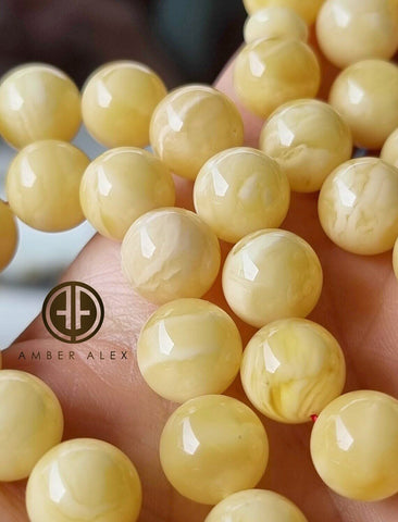 Yellow With White Amber Round Shape 11mm Islamic Prayer Beads