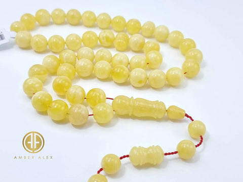 Yellow With White Amber Round Shape 12 mm Islamic Prayer