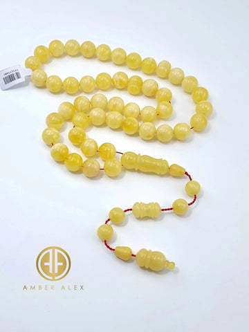 Yellow With White Amber Round Shape 12 mm Islamic Prayer