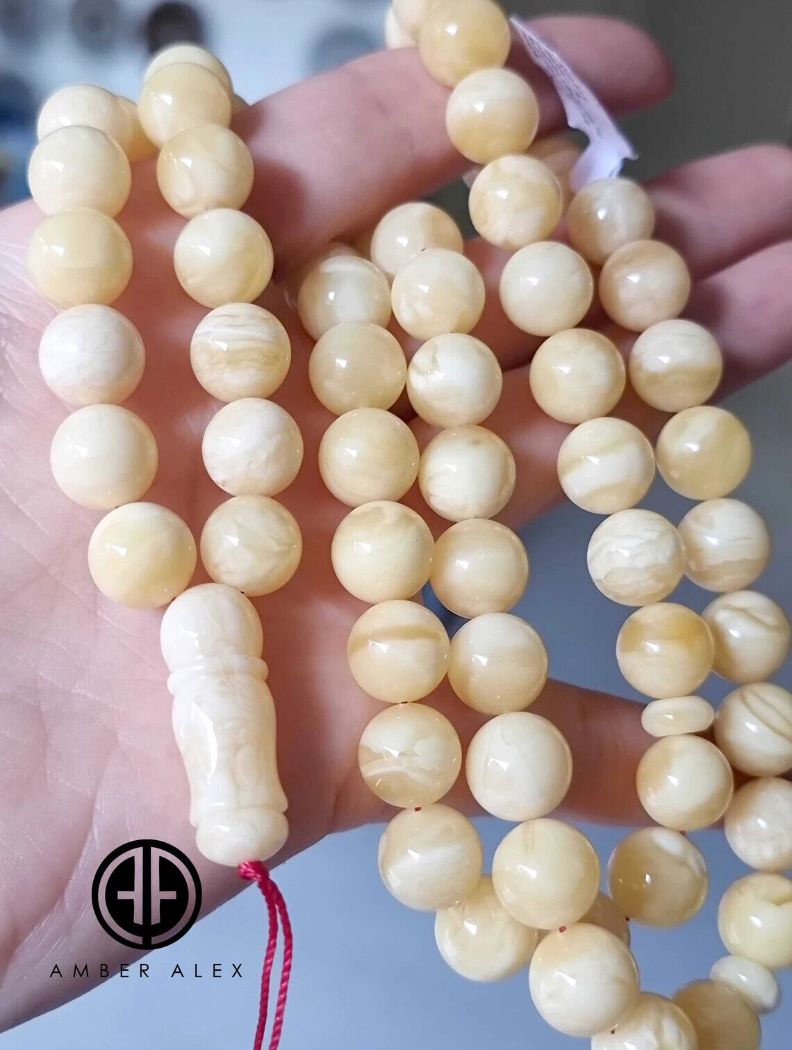 Yellow With White Amber Round Shape 11mm Islamic Prayer Beads