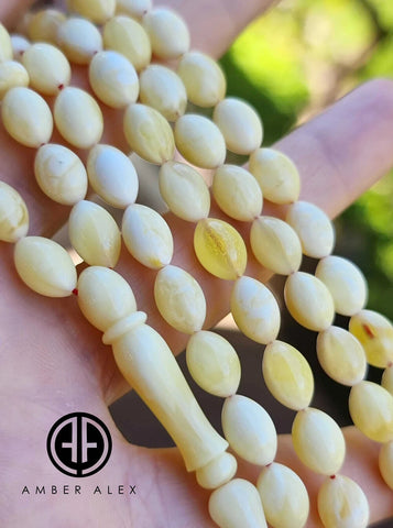 White With Yellow Amber Olive Shape 6.5 mm Islamic Prayer Beads