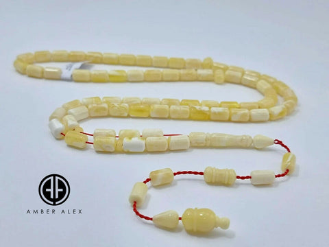 White with Yellow Amber Barrel Shape 6.5 mm Islamic Prayer