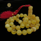 Yellow With White Amber Round Shape 15mm Islamic Prayer Beads
