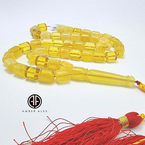 Yellow Cloudy Amber Barrel Shape 10.5 mm Islamic Prayer