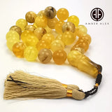 Yellow With Fossil Amber Round Shape 18mm Islamic Prayer Beads