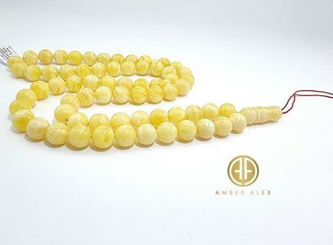 Yellow With White Amber Round Shape 11mm Islamic Prayer Beads