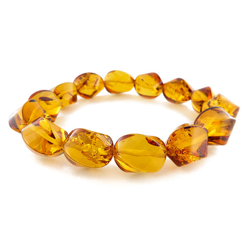 Cognac Amber Twisted Beads Stretch Bracelet - Amber Alex Jewelry