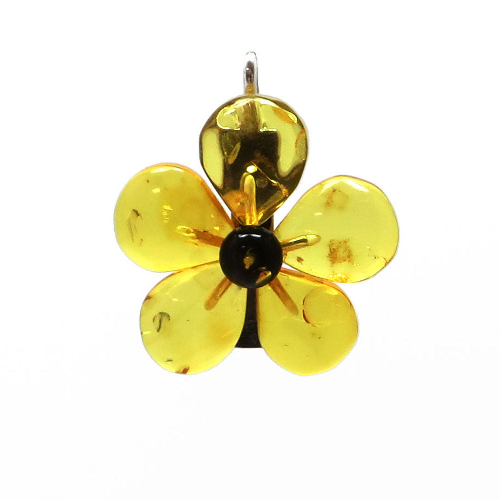 Lemon Amber Flower Brooch - Pendant - Amber Alex Jewelry